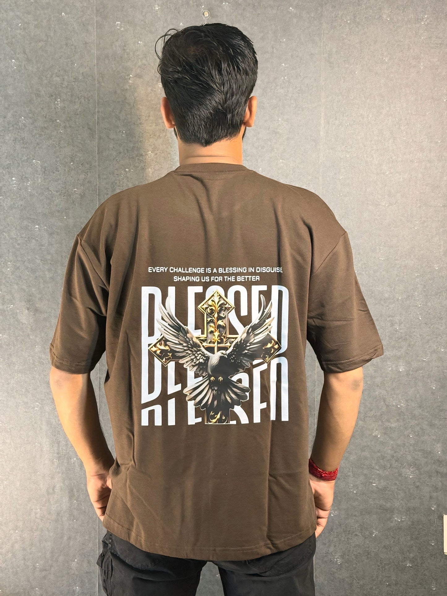 Oversized Gothic Eagle Tee – Brown